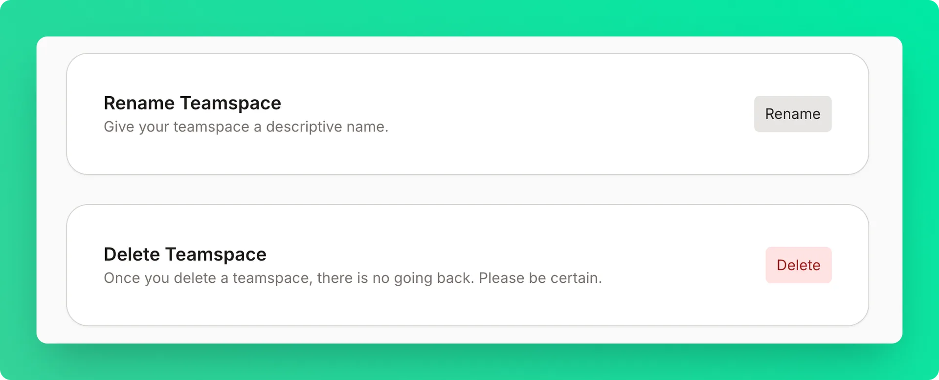 Teamspace management card